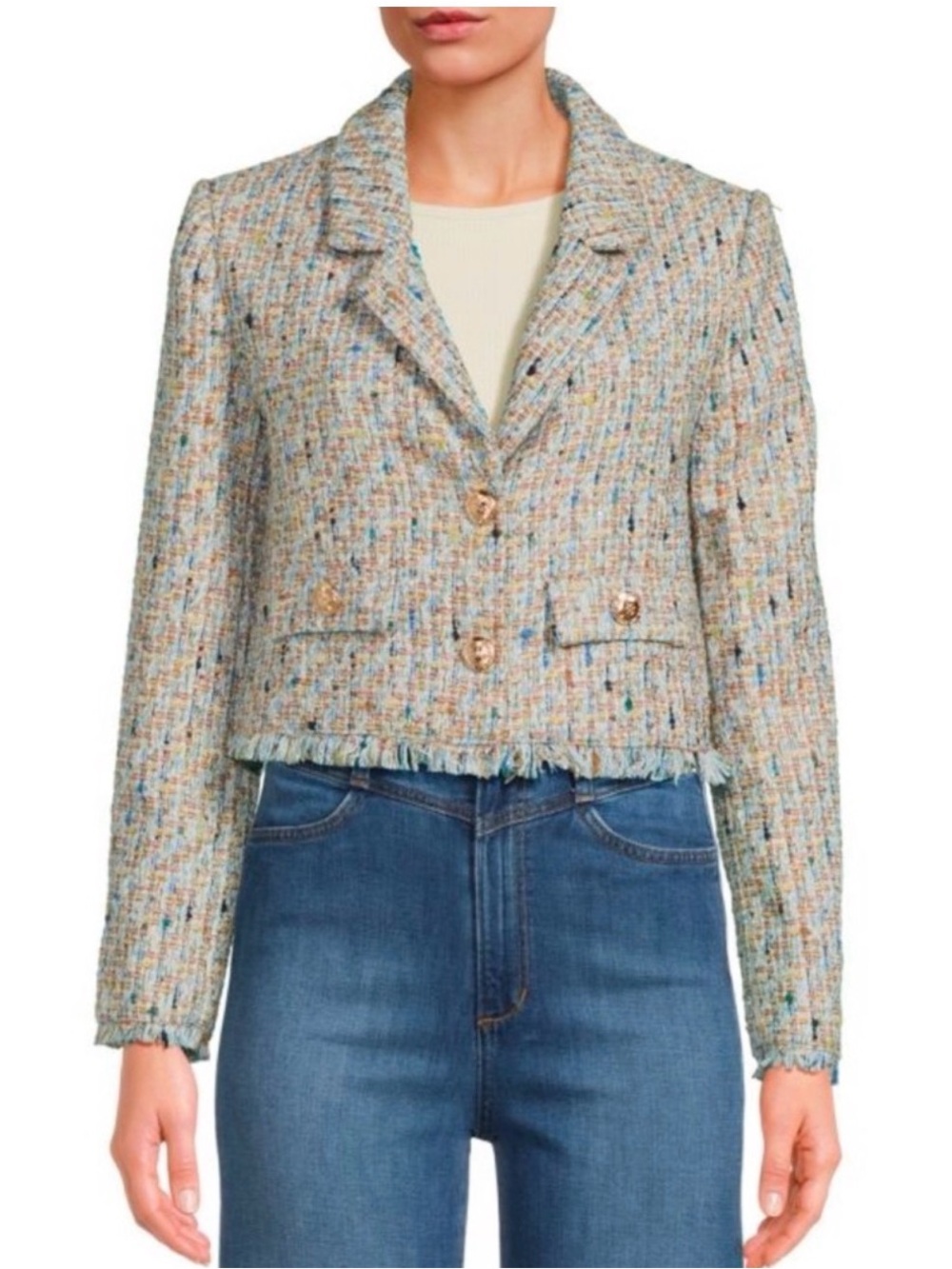 WALTER BAKER Anthro Lyona Tweed Feminine Elegant Crop Luxury Blazer m Preppy